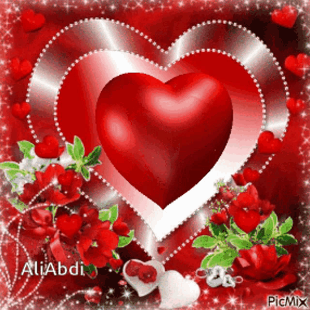 a picture of a heart surrounded by flowers and hearts