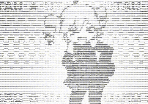 a black and white image of a person 's face made up of small dots .