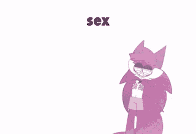 a cartoon drawing of a cat with glasses and the word sex above it