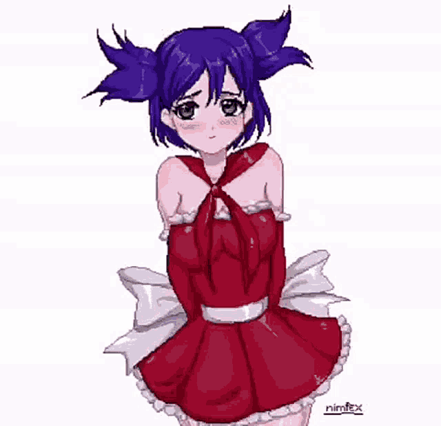 a pixel art of a girl in a red dress with her arms outstretched