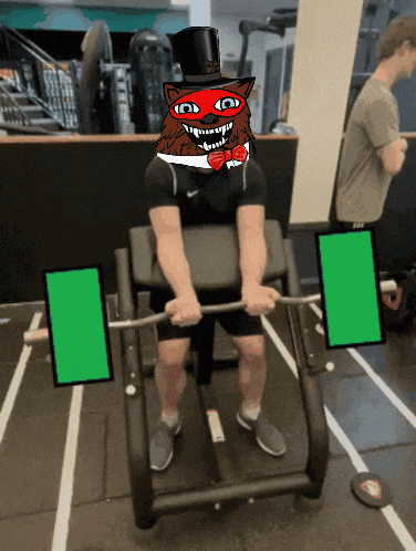 a man in a top hat and bow tie is lifting weights in a gym