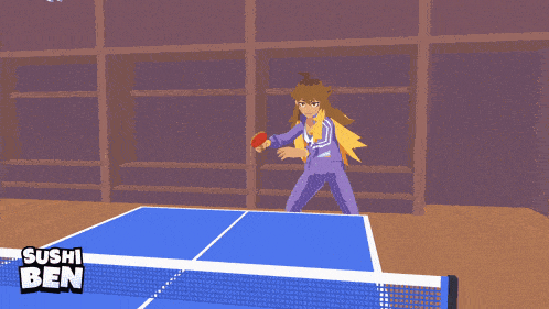 a cartoon of a person playing ping pong with the words sushi ben on the bottom right