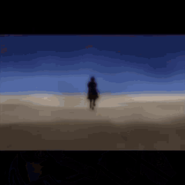 a person riding a horse in the desert with a blue sky in the background