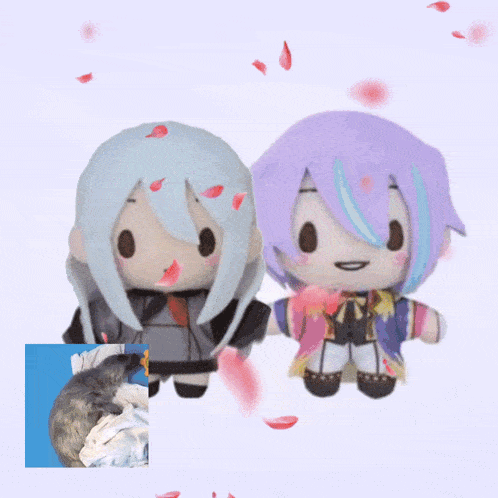 a couple of stuffed dolls with a red circle around one of them
