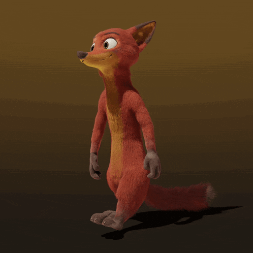 a cartoon fox standing on its hind legs with a brown background