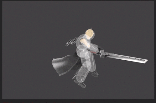 a cartoon character is holding a large sword in his hand
