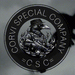 a logo for corvi special company with a crow on it
