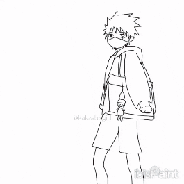 a black and white drawing of a boy wearing a mask and shorts