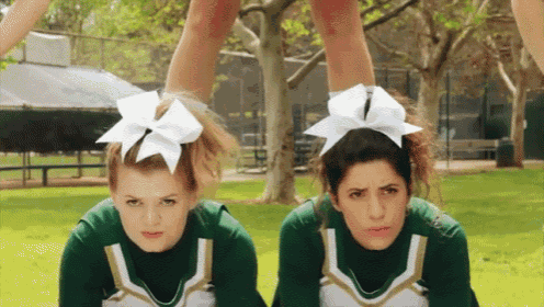 "Big Boned Cheerleaders Have So Much Time To Talk" GIF - Cheerleaders Cheerleading Stunt GIFs