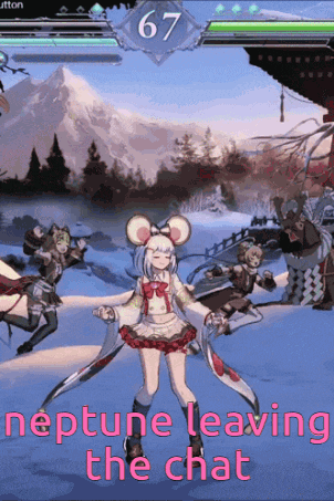 a screenshot of a video game with the words neptune leaving the chat on it