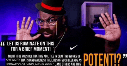 a man with a top hat and mustache has a quote from leonardo da vinci in the corner