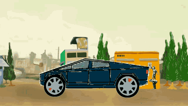 a cartoon drawing of a car with a yellow box in the background