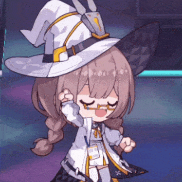a girl wearing a witch hat and glasses is dancing