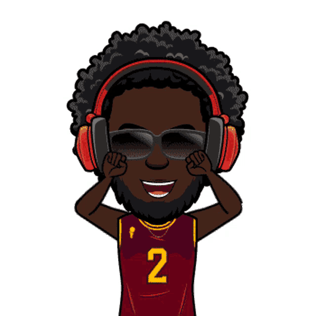a cartoon man wearing headphones and a jersey with the number 2 on it