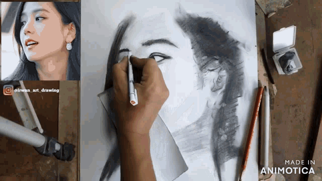 a drawing of a woman 's face is being made in animatica