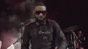 a man wearing sunglasses and a shirt that says emilo dj on it