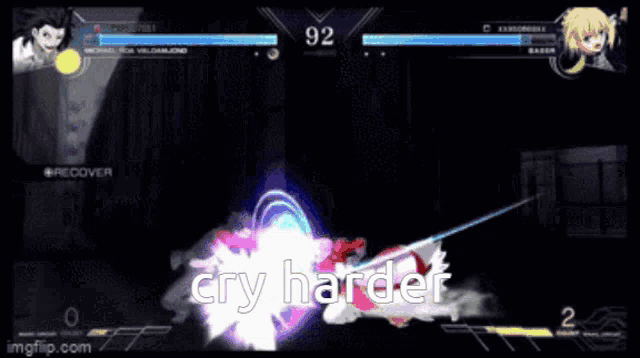 a screenshot of a video game with the words cry harder