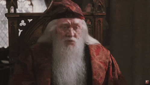 a man with a beard and glasses is wearing a red robe and hat