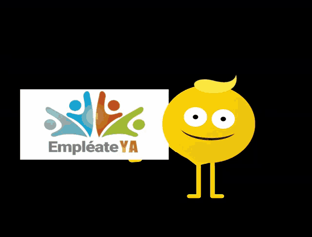 a smiley face holds a sign that says empleate ya