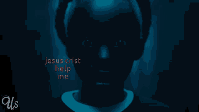 jesus crist help me is written in red on a dark blue background