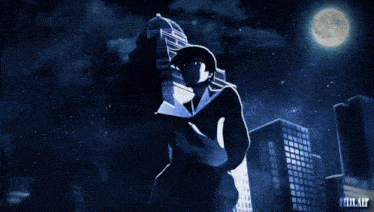 a man is reading a book in front of a full moon