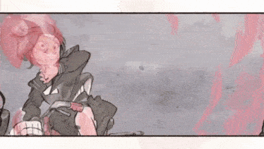 a cartoon drawing of a girl with red hair riding a bike