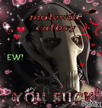 a picture of a malevolent catboy with hearts and a spider