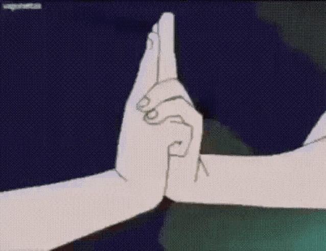 a couple of hands are holding each other in a cartoon .