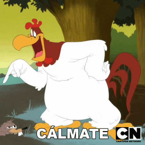 a cartoon of a rooster with the words calmate cn on the bottom
