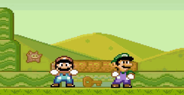 mario and luigi standing next to each other in a video game