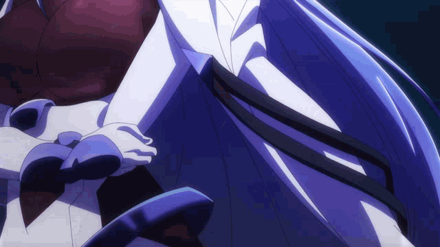 a close up of a person 's torso with blue hair