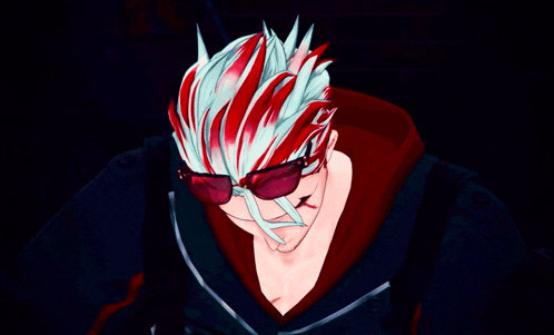 a man with red and white hair and sunglasses on