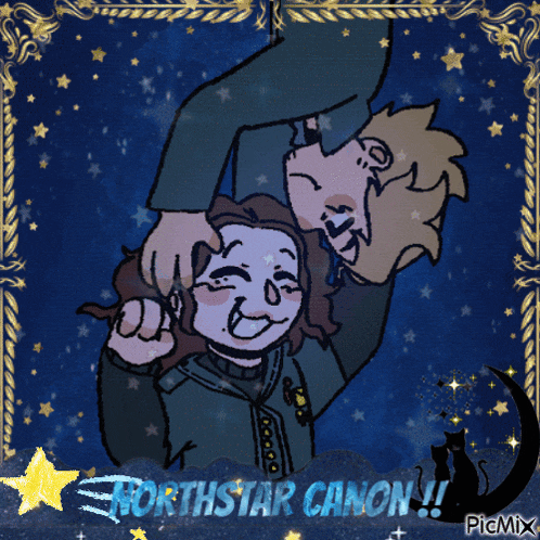a picture of two people with the words northstar canon written on it