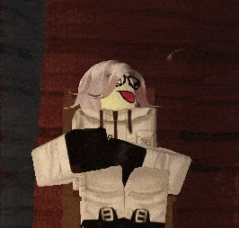 a cartoon character is sitting in a chair with a smiley face on her face