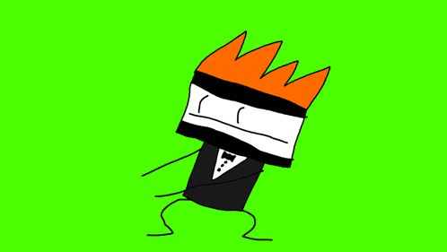 a cartoon character wearing a tuxedo and a crown on a green background