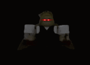 a cartoon character with a crown on his head and red eyes .