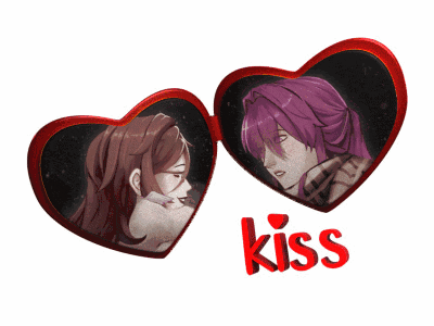 a couple of hearts with the word kiss on the bottom right