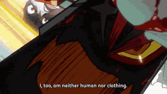 i too am neither human nor clothing is written on a cartoon