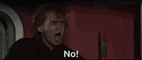a person is holding a light saber and the word no is visible