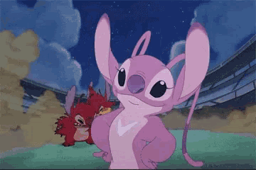 angel from lilo and stitch is standing with her hands on her hips in front of a building .