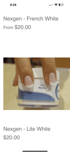 a phone screen shows a picture of a woman 's nails and a jar of nexgen lite white