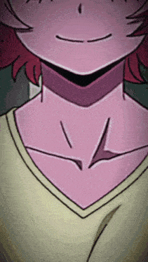 a drawing of a girl with pink hair and a white shirt