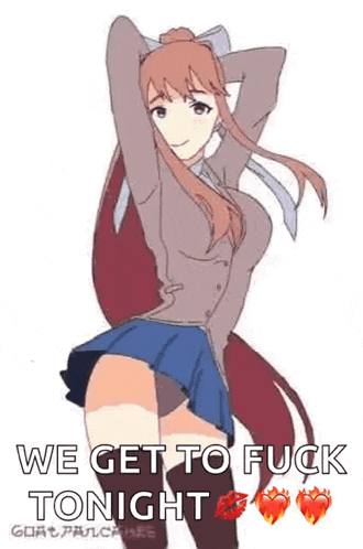 a cartoon of a girl dancing with the words `` we get to fuck tonight ''