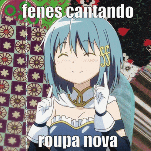 a picture of a girl with the words fenes cantando roupa nova below her