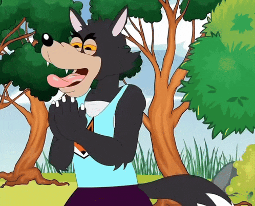 a cartoon of a wolf with his tongue hanging out