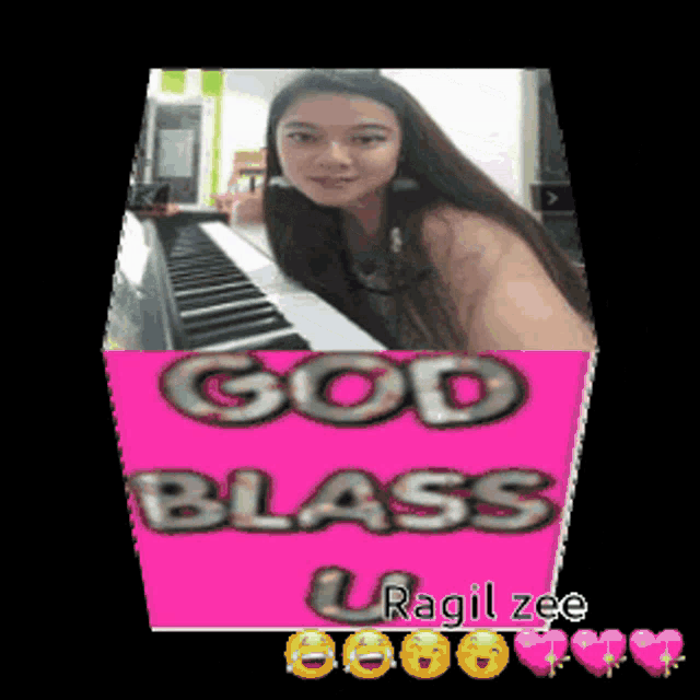 a picture of a girl playing a piano with the words god blass on the bottom