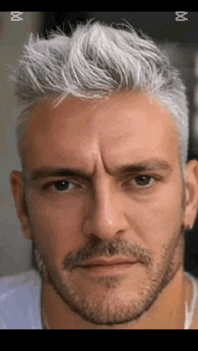 a man with gray hair and a beard looks at the camera .