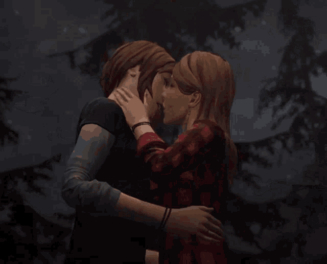 two women are kissing in a video game