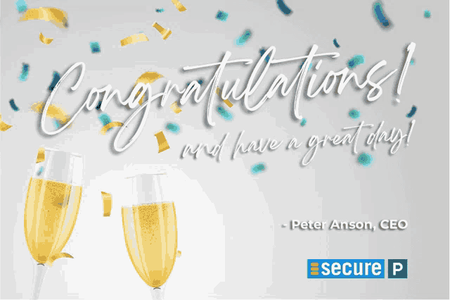 a congratulations card from peter anson ceo