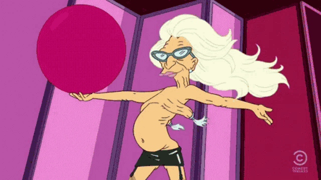 a cartoon character from comedy central is holding a pink ball in her hand